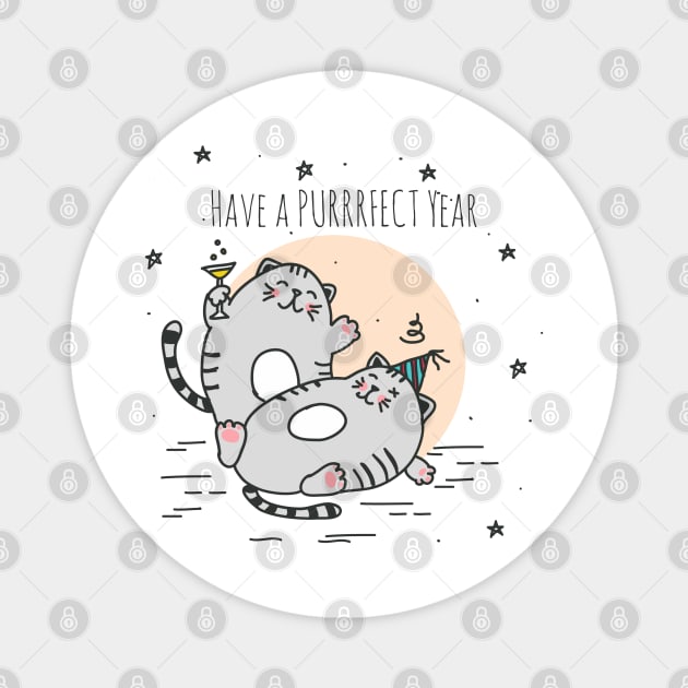 Party Fat Cats New Years Eve Magnet by HolidayBug